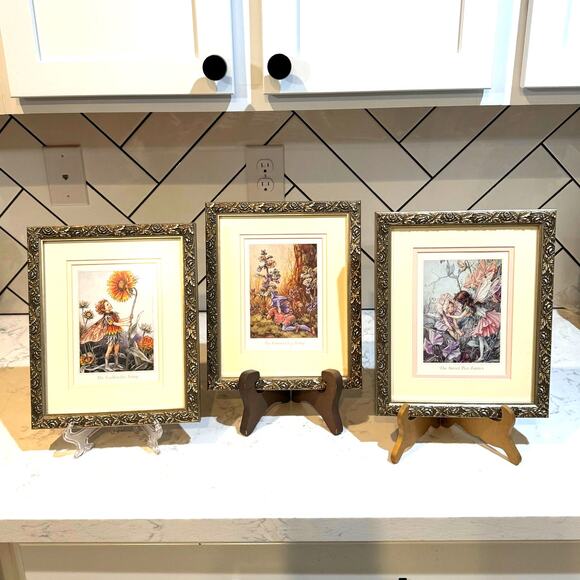 Other - Framed art prints Flower Fairies by Cicely Mary Barke x3 silver pewter whimsical